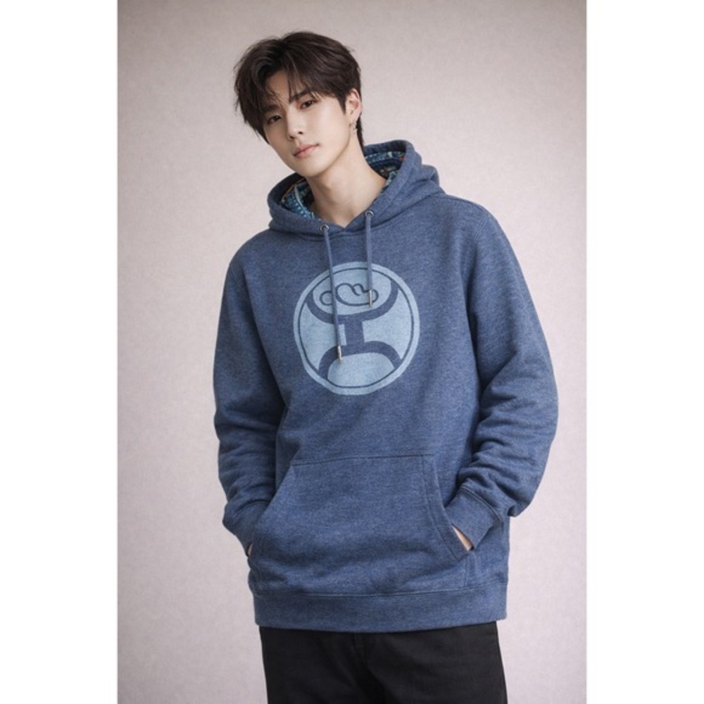 Hooey Logo Hoodie Men's SZ Medium Blue Fleece‎ Lined Western Cowboy Streetwear